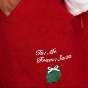 Voight Pajama Pants Red Holiday Wide Leg Terry Embroidered PJ Pants Sz M NWT